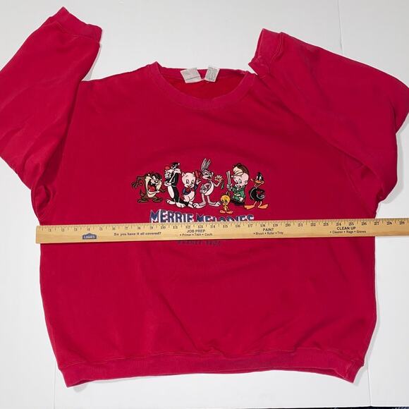Vintage Looney Tunes Merrie Melodies XL Sweatshirt Bugs Bunny Taz Embroidered - Picture 3 of 10
